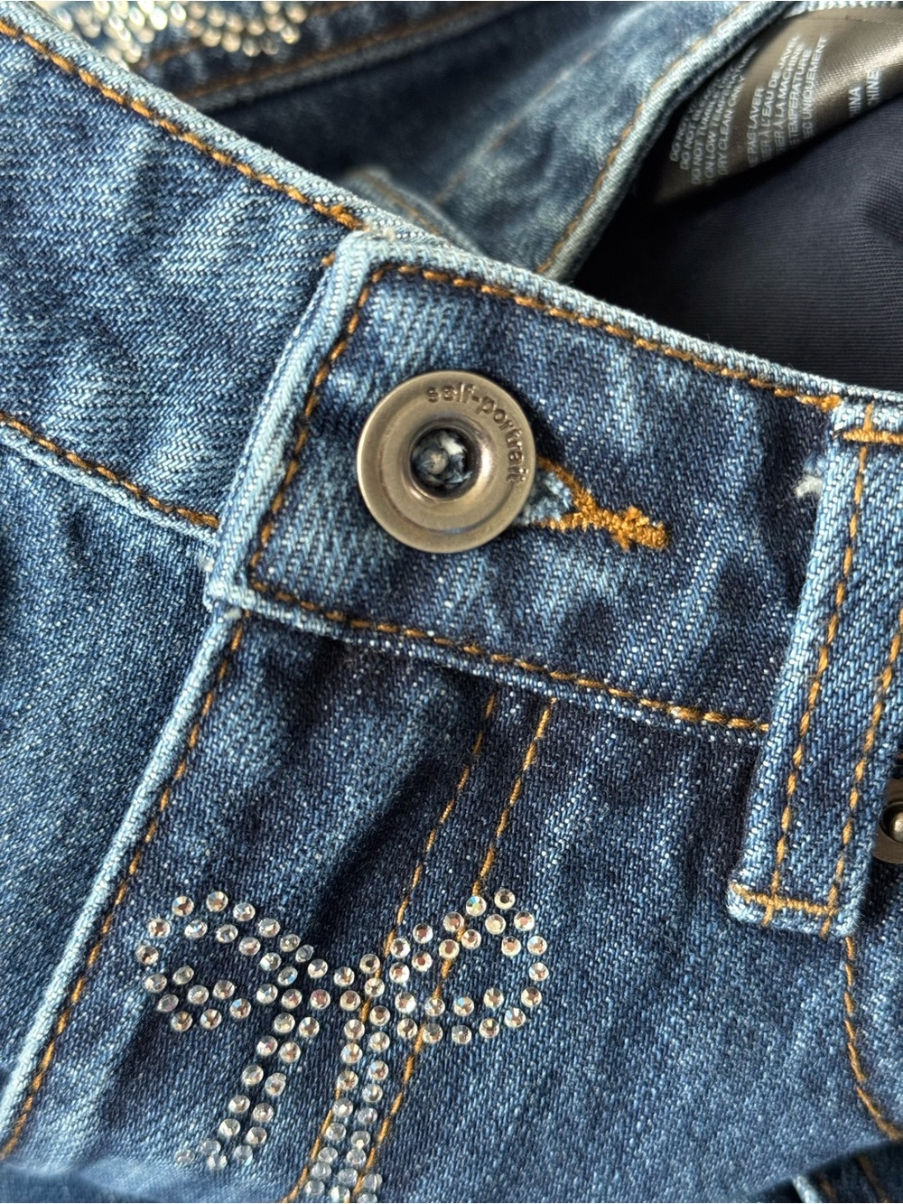 Self-Portrait High Rise Wide Leg Jeans with Crystal Bow Embellishments - Size 25 - Picture 7 of 9